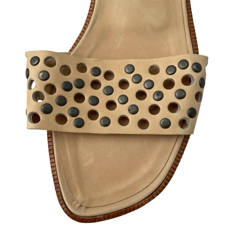 Manolo Blahnik Beige Studded Leather Sandals - Picture 2 of 6